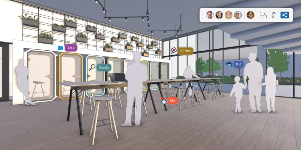 SketchUp model showing user icons hovering over the model to illustrate the new real-time viewing collaboration feature.